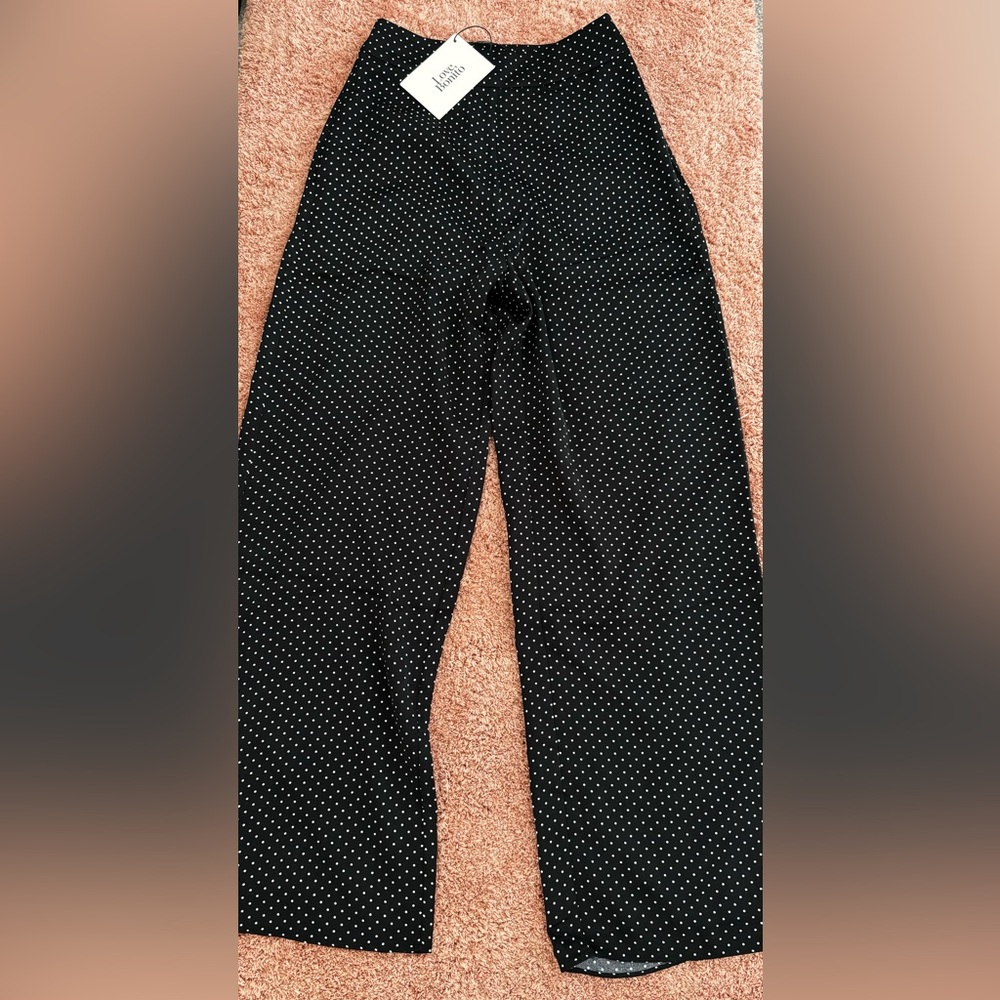 NWT Love Bonito black white polka dot wide leg pant